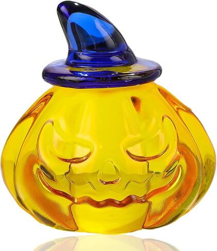 Glass Hand Blown Art Collectible Mini Pumpkin Gifts for Friends, Fall Harvest Thanksgiving Halloween Art Golden Pumpkin with Hats Decoration for Home in Saudi Arabia