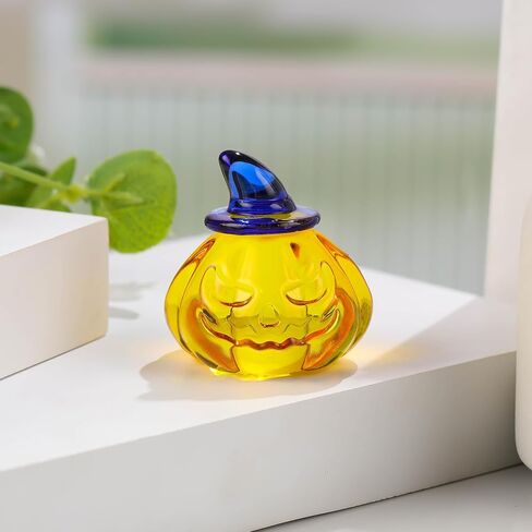 Glass Hand Blown Art Collectible Mini Pumpkin Gifts for Friends, Fall Harvest Thanksgiving Halloween Art Golden Pumpkin with Hats Decoration for Home in Saudi Arabia