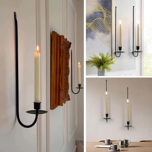 Metal Wall Candle Sconces Set of 2, Modern Fashion Black Wall Mount Hanging Candle Holder for Dining Room, Farmhouse, Fireplace, Hallway, Wedding, Living Room Hanging Candle Holder in Saudi Arabia