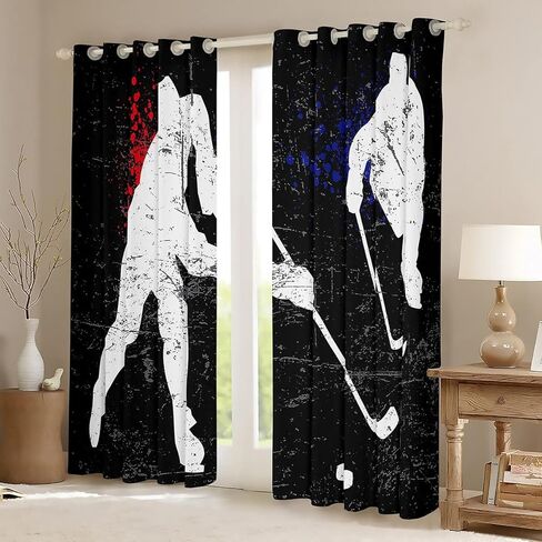 ستارة لاعب الهوكي هوكي الجليد ستائر النوافذ المظلمة لغرفة النوم، ستائر تعتيم للحدث الرياضي الشتوي (30%-50%)) معالجات نوافذ الهوكي الشرير ديكور ملعب الهوكي (لوحتان، 38 × 54 بوصة) in Kuwait