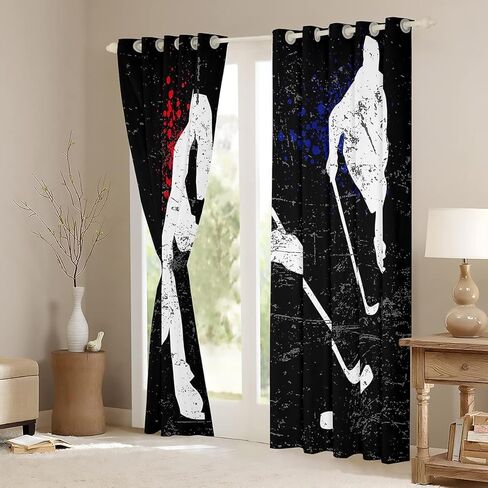 ستارة لاعب الهوكي هوكي الجليد ستائر النوافذ المظلمة لغرفة النوم، ستائر تعتيم للحدث الرياضي الشتوي (30%-50%)) معالجات نوافذ الهوكي الشرير ديكور ملعب الهوكي (لوحتان، 38 × 54 بوصة) in Kuwait