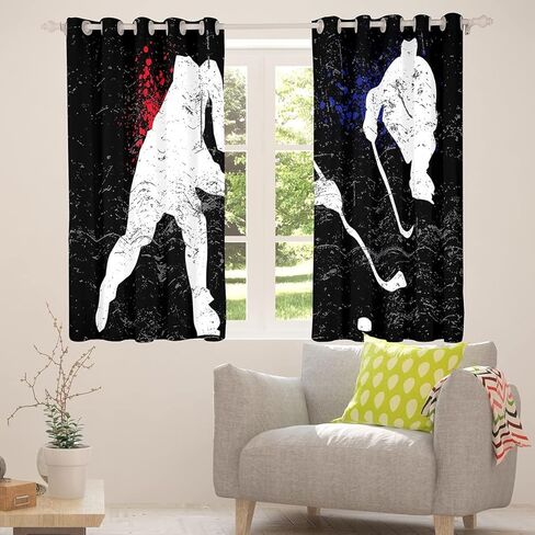 ستارة لاعب الهوكي هوكي الجليد ستائر النوافذ المظلمة لغرفة النوم، ستائر تعتيم للحدث الرياضي الشتوي (30%-50%)) معالجات نوافذ الهوكي الشرير ديكور ملعب الهوكي (لوحتان، 38 × 54 بوصة) in Kuwait