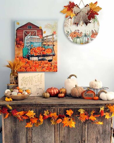 Fall Pumpkin Welcome Sign,10 Inch Round Wooden Sign, Watercolor Pumpkins Fallen Leaves Fall Retro Hanging Wall Sign for Thanksgiving Harvest Rustic Fall Decorations for Front Door/Kitchen/Porch Wall in Saudi Arabia