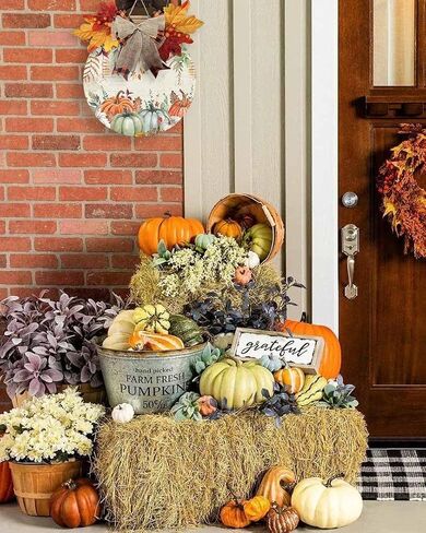 Fall Pumpkin Welcome Sign,10 Inch Round Wooden Sign, Watercolor Pumpkins Fallen Leaves Fall Retro Hanging Wall Sign for Thanksgiving Harvest Rustic Fall Decorations for Front Door/Kitchen/Porch Wall in Saudi Arabia