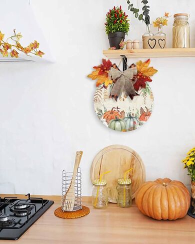 Fall Pumpkin Welcome Sign,10 Inch Round Wooden Sign, Watercolor Pumpkins Fallen Leaves Fall Retro Hanging Wall Sign for Thanksgiving Harvest Rustic Fall Decorations for Front Door/Kitchen/Porch Wall in Saudi Arabia