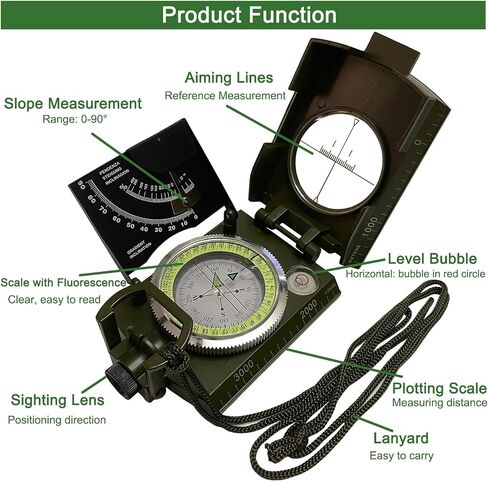 Lensatic Compass Military Grade, JYEASTZ Sighting Clinometer Compass for Hiking, IP65 Waterproof Professional Outdoor Compass Durable Boy Scout Compass with Carry Bag in Saudi Arabia