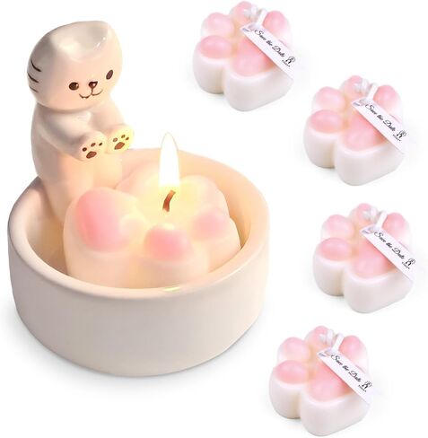 Kitten Candle Holder with 1 Cat Paw Tealight Candle, Ceramic Cat Mon Gifts, Cute Cat Home Decor Candlestick, Cat Lover Gifts for Women in Saudi Arabia