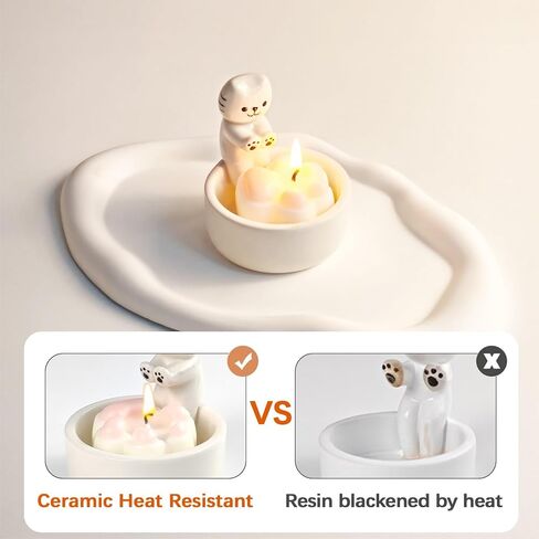 Kitten Candle Holder with 1 Cat Paw Tealight Candle, Ceramic Cat Mon Gifts, Cute Cat Home Decor Candlestick, Cat Lover Gifts for Women in Saudi Arabia