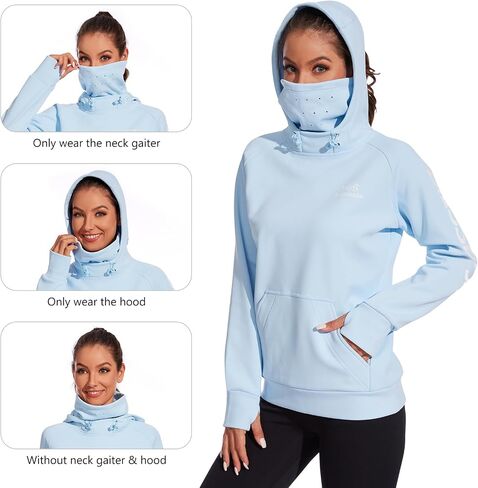 BASSDASH Women’s Fleece Fishing Hoodie with Neck Gaiter Water Resistant Performance Hiking Sweatshirt Pullover in Saudi Arabia