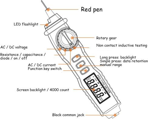 1 قطعة A3002 قلم متعدد رقمي متعدد الوظائف التيار المتناوب تيار مستمر الجهد المقاومة ديود اختبار عدم الاتصال اختبار أداة 4000 التهم نوع in Kuwait
