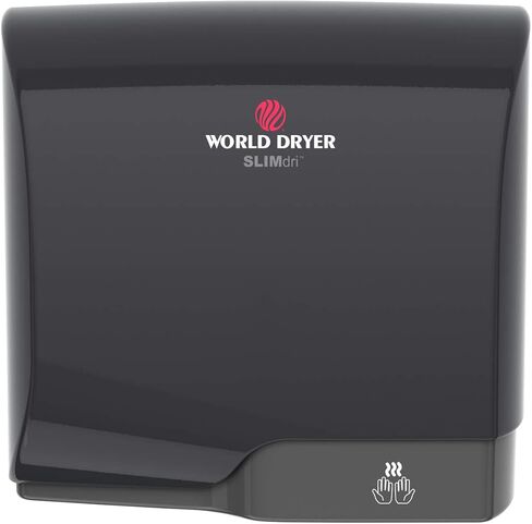 World Dryer L-162 SLIMdri مجفف يدوي فعال على السطح التجاري متوافق مع ADA بجهد عالمي 110-240 فولت، غطاء من الألومنيوم، أسود in Saudi Arabia