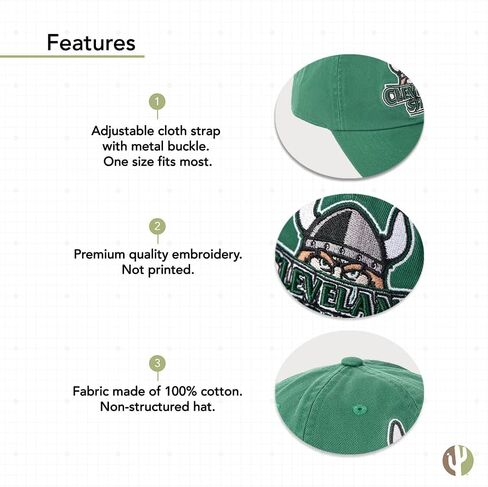 Desert Cactus Cleveland State University Baseball Hat CSU Vikings Brimmed Embroirderd Hats Cap Adjustable Cloth Strap Adult (Style 1) Green in Saudi Arabia