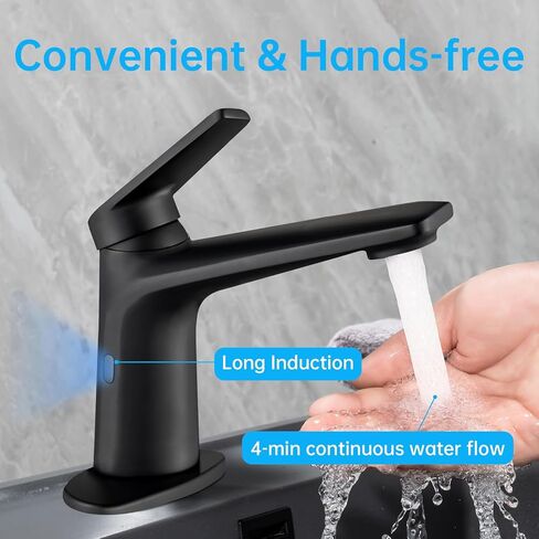 Touchless Smart Bathroom Faucet for 1 or 3 Holes, Automatic Sensor Faucet 1 Handle, Adjustable Cold & Hot Temperature & Water Flow, Short & Long Instruction Modes, Metal Chromed Faucet in Kuwait