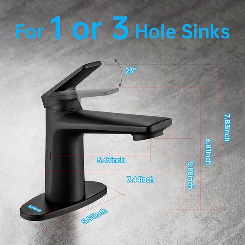 Touchless Smart Bathroom Faucet for 1 or 3 Holes, Automatic Sensor Faucet 1 Handle, Adjustable Cold & Hot Temperature & Water Flow, Short & Long Instruction Modes, Metal Chromed Faucet in Kuwait