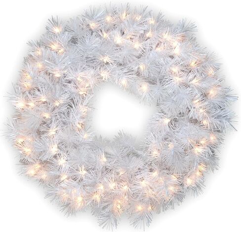 إكليل عيد الميلاد الاصطناعي المُضاء مسبقًا من شركة الشجرة الوطنية، أبيض، الصفصاف الضعيف، أضواء بيضاء، مجموعة عيد الميلاد، 30 بوصة in Kuwait