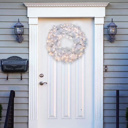 إكليل عيد الميلاد الاصطناعي المُضاء مسبقًا من شركة الشجرة الوطنية، أبيض، الصفصاف الضعيف، أضواء بيضاء، مجموعة عيد الميلاد، 30 بوصة in Kuwait