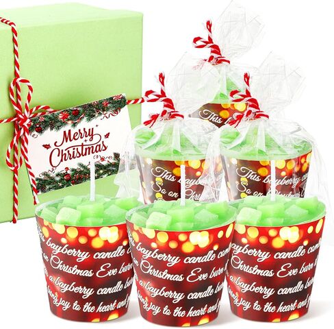 6 Pcs Christmas Bayberry Candles with Gift Box, Lucky Bayberry Votive Candles, Scented Bayberry Poem Green Soy Candle for Home, Christmas Gifts for Women Mom Mother Friend Wife Present Dinner in Kuwait