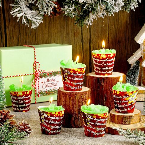 6 Pcs Christmas Bayberry Candles with Gift Box, Lucky Bayberry Votive Candles, Scented Bayberry Poem Green Soy Candle for Home, Christmas Gifts for Women Mom Mother Friend Wife Present Dinner in Kuwait