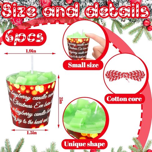6 Pcs Christmas Bayberry Candles with Gift Box, Lucky Bayberry Votive Candles, Scented Bayberry Poem Green Soy Candle for Home, Christmas Gifts for Women Mom Mother Friend Wife Present Dinner in Kuwait