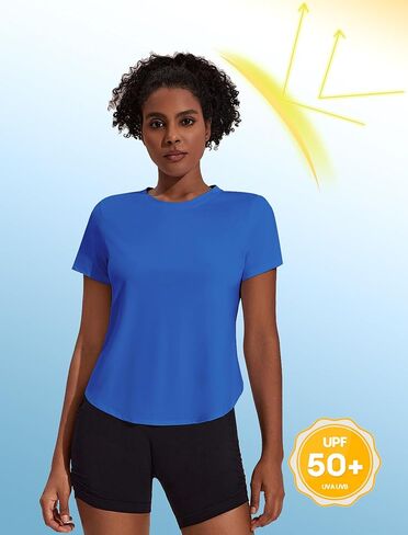 PINSPARK Workout Tops for Women UPF 50+ Yoga Shirts Short Sleeve Athletic Tops with Side Slits Running Gym Tee Top Loose Fit in Kuwait