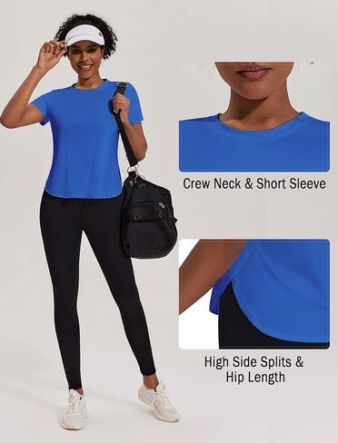 PINSPARK Workout Tops for Women UPF 50+ Yoga Shirts Short Sleeve Athletic Tops with Side Slits Running Gym Tee Top Loose Fit in Kuwait