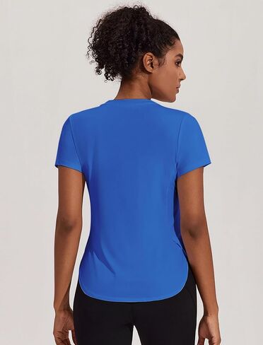 PINSPARK Workout Tops for Women UPF 50+ Yoga Shirts Short Sleeve Athletic Tops with Side Slits Running Gym Tee Top Loose Fit in Kuwait