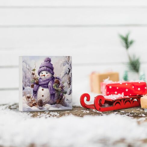 Pink Christmas Wooden Sign - Coquette Christmas Snowman Wooden Box Sign,Preppy Snowman Wooden Box Sign Christmas Desk Decor For Bedroom Living Room House Decorations,5x5 Inch in Saudi Arabia