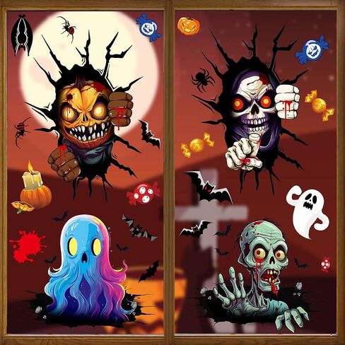 Halloween Window Clings, Scary Halloween Window Stickers, Halloween Window Decals for Glass Windows, Halloween Window Decorations,Home Decor Halloween Party Decorations in Saudi Arabia
