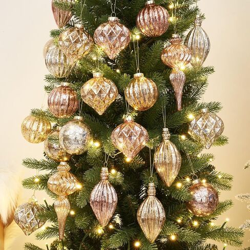 Mercury Glass Christmas Ornaments Set of 8 Champagne Gold 3.54 Inches Large Hanging Balls Finial Xmas Tree Decorations in Saudi Arabia