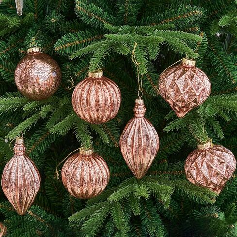 Mercury Glass Christmas Ornaments Set of 8 Champagne Gold 3.54 Inches Large Hanging Balls Finial Xmas Tree Decorations in Saudi Arabia