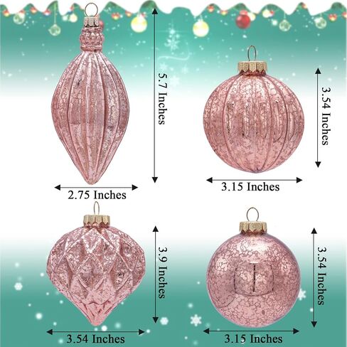 Mercury Glass Christmas Ornaments Set of 8 Champagne Gold 3.54 Inches Large Hanging Balls Finial Xmas Tree Decorations in Saudi Arabia