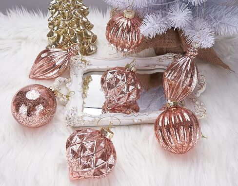 Mercury Glass Christmas Ornaments Set of 8 Champagne Gold 3.54 Inches Large Hanging Balls Finial Xmas Tree Decorations in Saudi Arabia