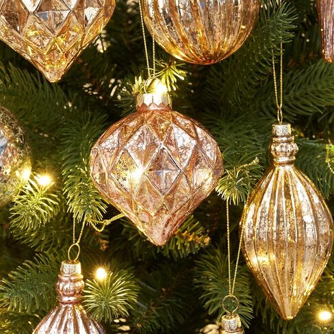 Mercury Glass Christmas Ornaments Set of 8 Champagne Gold 3.54 Inches Large Hanging Balls Finial Xmas Tree Decorations in Saudi Arabia