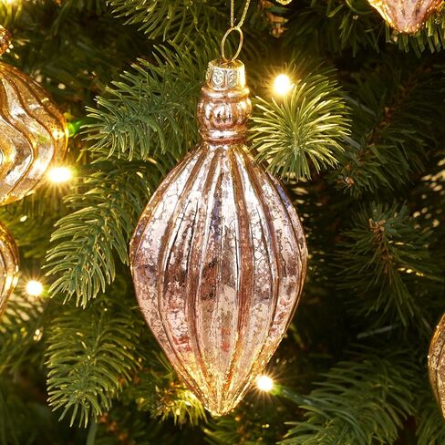 Mercury Glass Christmas Ornaments Set of 8 Champagne Gold 3.54 Inches Large Hanging Balls Finial Xmas Tree Decorations in Saudi Arabia