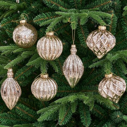 Mercury Glass Christmas Ornaments Set of 8 Champagne Gold 3.54 Inches Large Hanging Balls Finial Xmas Tree Decorations in Saudi Arabia