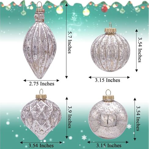 Mercury Glass Christmas Ornaments Set of 8 Champagne Gold 3.54 Inches Large Hanging Balls Finial Xmas Tree Decorations in Saudi Arabia