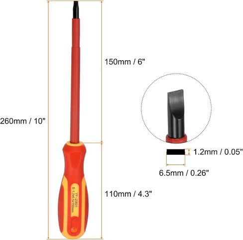 HARFINGTON VDE Insulated Screwdriver 1000V SL1.2 x 6.5 x 150mm CR-V Magnetic Electricians Slotted Head Screwdrivers with VDE Handle in Kuwait