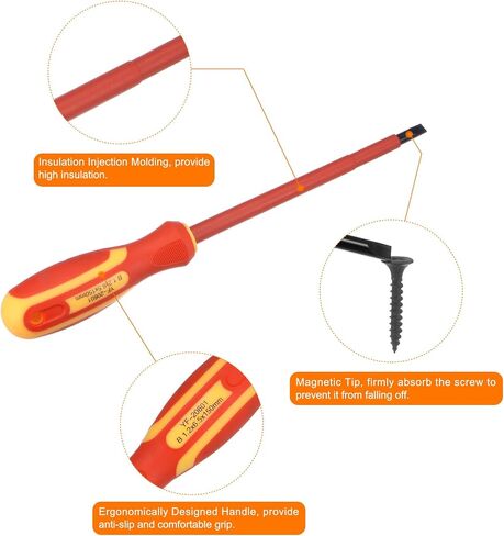 HARFINGTON VDE Insulated Screwdriver 1000V SL1.2 x 6.5 x 150mm CR-V Magnetic Electricians Slotted Head Screwdrivers with VDE Handle in Kuwait