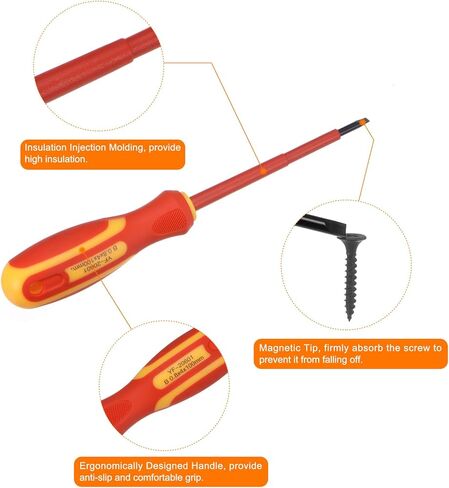 HARFINGTON VDE Insulated Screwdriver 1000V SL1.2 x 6.5 x 150mm CR-V Magnetic Electricians Slotted Head Screwdrivers with VDE Handle in Kuwait