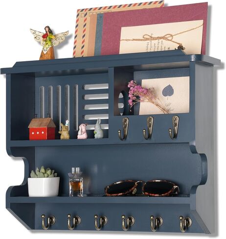 Key Holder, Key Holder for Wall, Key and Mail Holder for Wall, Mail and Key Holder for Home Decor, Mail Organizer Wall Mounted with Key Hooks, Black in Saudi Arabia
