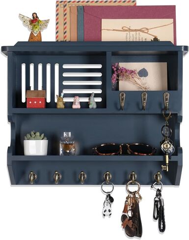 Key Holder, Key Holder for Wall, Key and Mail Holder for Wall, Mail and Key Holder for Home Decor, Mail Organizer Wall Mounted with Key Hooks, Black in Saudi Arabia