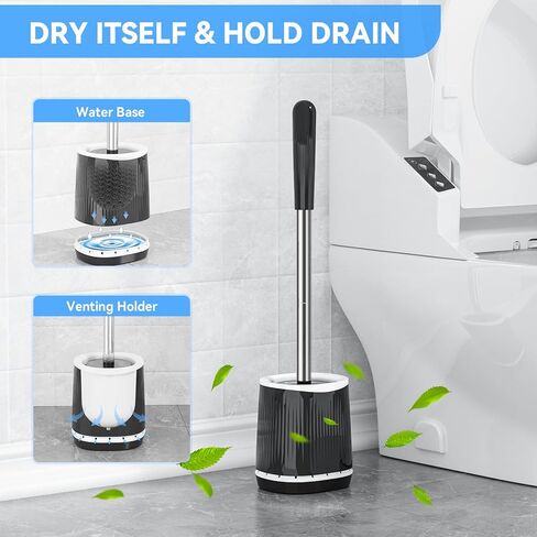 فرشاة المرحاض TRENTI، مجموعة فرشاة المرحاض وحامل، رأس فرشاة المرحاض مع حامل التهوية، مجموعة فرشاة المرحاض المدمجة المثبتة على الحائط للتنظيف العميق للحمام (1، أبيض) in Kuwait