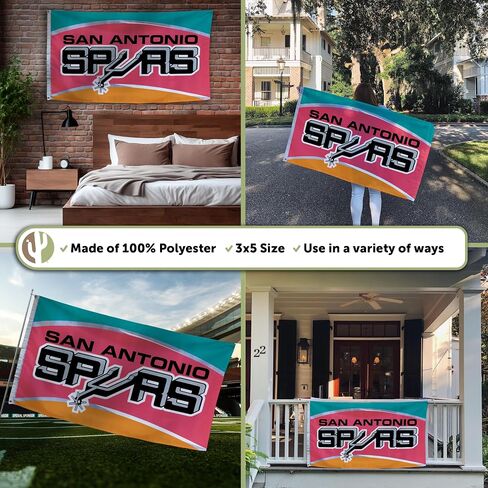 Desert Cactus San Antonio Spurs Flag NBA 100% Polyester Indoor Outdoor 3x5 feet National Basketball Association Team Flags (Vintage Flag A) in Saudi Arabia