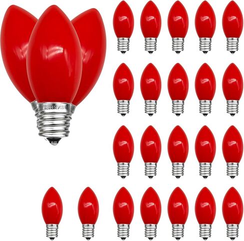 25 حزمة من مصابيح C9 LED الحمراء، مصابيح بديلة C9 لأضواء شجرة عيد الميلاد في الفناء وسلسلة أضواء خارجية داخلية، قاعدة متوسطة E17/C9، 7 وات، أحمر سيراميكي in Saudi Arabia