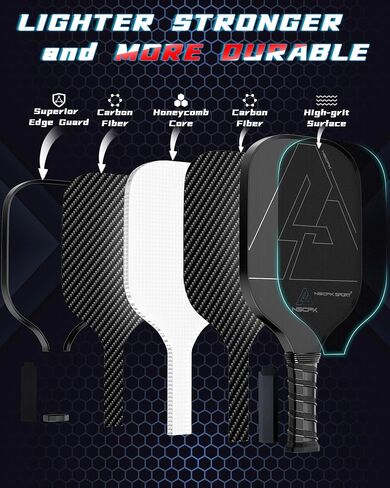 Carbon Fiber Pickleball Paddle, YOURUN 3PRO Carbon Fiber Abrasion Surface (CAS) for Spin Friction with 16MM Honeycomb Core Pickleball Paddle, T300 Raw Carbon Fiber for Power & Consistency, Lightweight in Saudi Arabia