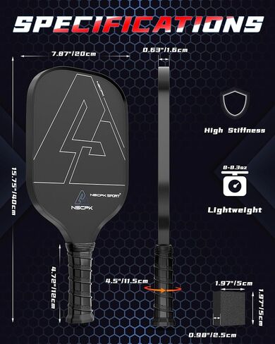 Carbon Fiber Pickleball Paddle, YOURUN 3PRO Carbon Fiber Abrasion Surface (CAS) for Spin Friction with 16MM Honeycomb Core Pickleball Paddle, T300 Raw Carbon Fiber for Power & Consistency, Lightweight in Saudi Arabia