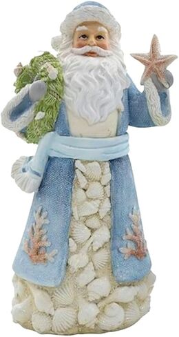 مجموعة The Bridge Collection تمثال سانتا الساحلي مقاس 12.5 بوصة مع أصداف بحرية ونجم البحر - زينة عيد الميلاد البحرية - ديكور للعطلات على شكل شاطئ للرف أو الرف in Kuwait