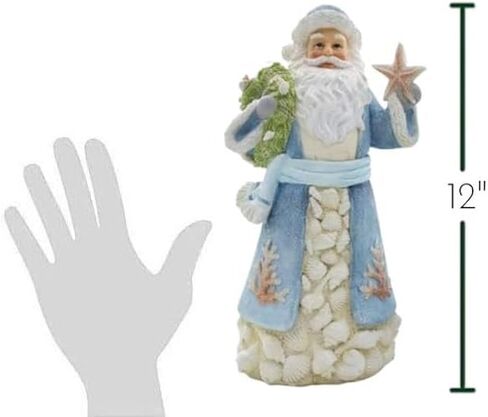 مجموعة The Bridge Collection تمثال سانتا الساحلي مقاس 12.5 بوصة مع أصداف بحرية ونجم البحر - زينة عيد الميلاد البحرية - ديكور للعطلات على شكل شاطئ للرف أو الرف in Kuwait