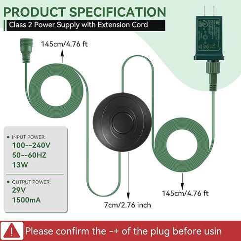 Feekoon 29V 13W الفئة 2 LED شجرة عيد الميلاد استبدال المكونات، 9.8ft إمدادات تمديد سلك الطاقة مع تشغيل / إيقاف التبديل القدم لشجرة عيد الميلاد ضوء استبدال ساحة محول قابل للنفخ (الأخضر) in Kuwait