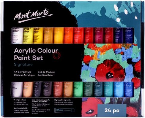 Mont Marte Acrylic Paint Set 24 Colours 36ml, Perfect for Canvas, Wood, Fabric, Leather, Cardboard, Paper, MDF and Crafts in Saudi Arabia